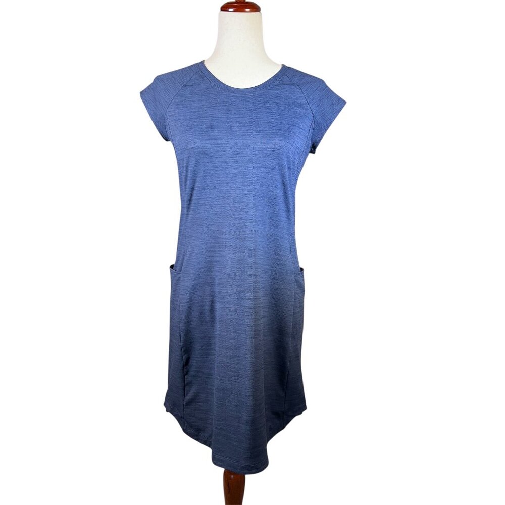 Toad&Co Tech Tomboy Dress Small S Blue Short Sleeve Athletic Pockets Stretch